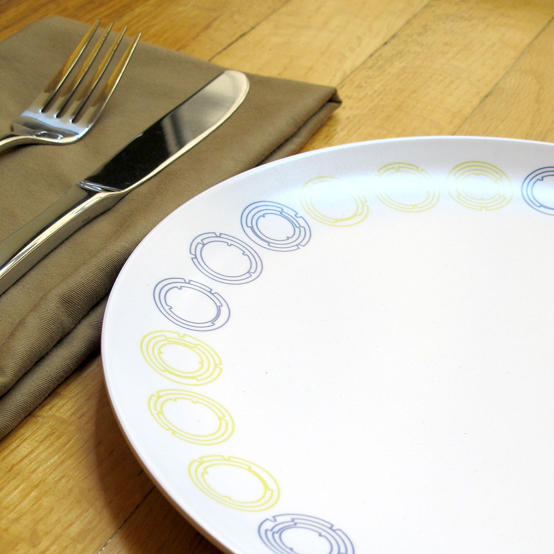 'Eat The Rich' Plate: Blue and Yellow
